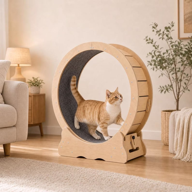 Cat Exercise Wheel for Indoor Cats, 29.5 Inch Wooden Cat Treadmill with Carpet Track, Cat Running Wheel, Modern Pet Furniture - Image 11