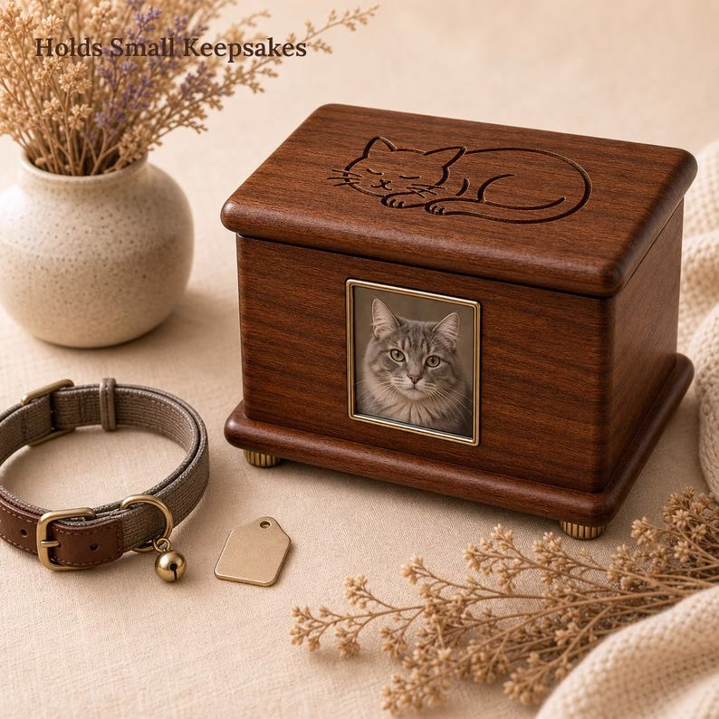 Wood Pet Memorial Box for Dog or Cat Ashes, Personalized Pet Urn Keepsake Box with Photo Frame, Cat Memorial Gift, Pet Loss Remembranc - Image 10
