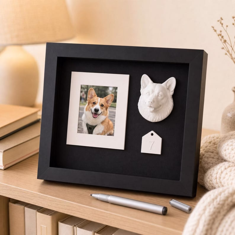Custom Pet Memorial Photo Frame, Dog Cat Remembrance Shadow Box, Personalized Pet Loss Gift with 3D Pet Head, Month Tag & DIY Silver Marker - Image 11