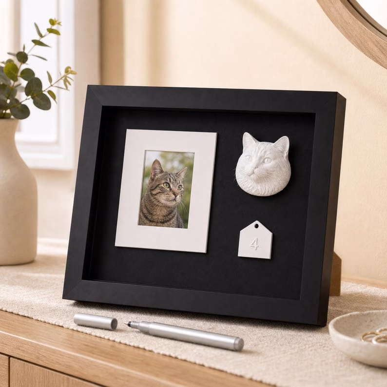 Custom Pet Memorial Photo Frame, Dog Cat Remembrance Shadow Box, Personalized Pet Loss Gift with 3D Pet Head, Month Tag & DIY Silver Marker - Image 12