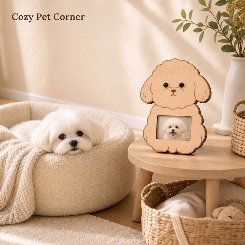 Personalized Wooden Dog Photo Frame, Cute Puppy Picture Frame, Bichon Poodle Desk Decor, Pet Memorial Keepsake, Dog Lover Gift - Image 12