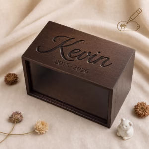 Engraved Wooden Pet Memorial Box, Handmade Wood Keepsake Box for Pet, Walnut Wood Box, Pet Urn Box, Dog Ashes Container, Cat Urn