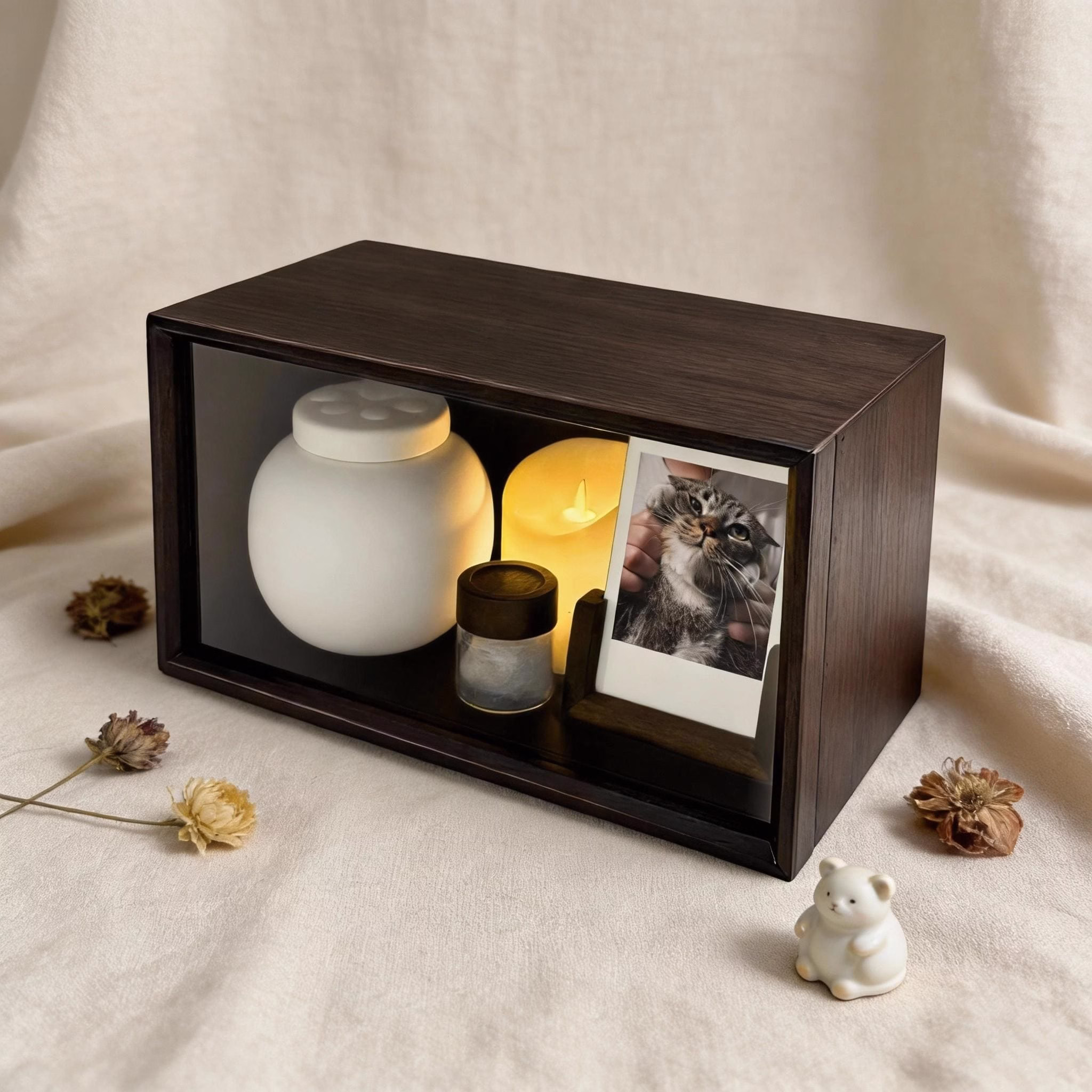 Walnut Wood Pet Memorial Keepsake Box, Pet Urn Box, Personalized Pet Memorial Box, Cat Urn, Dog Urn Set, Pet Loss Gift